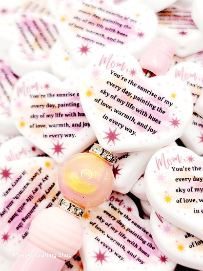 Best Mom Heart Focal Bead – Best Mom Printed Silicone Pen & Keychain Bead (Set of 2)