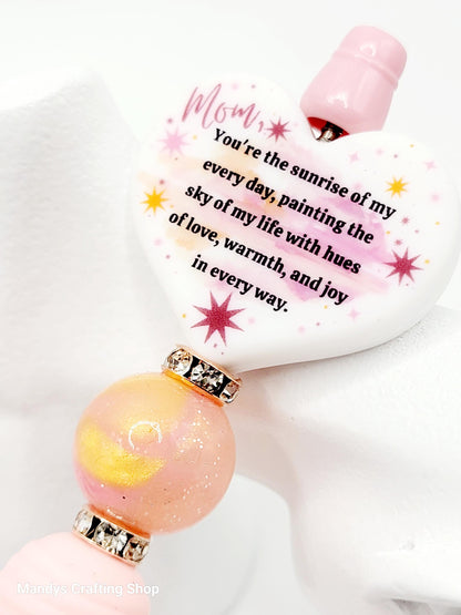 Best Mom Heart Focal Bead – Best Mom Printed Silicone Pen & Keychain Bead (Set of 2)