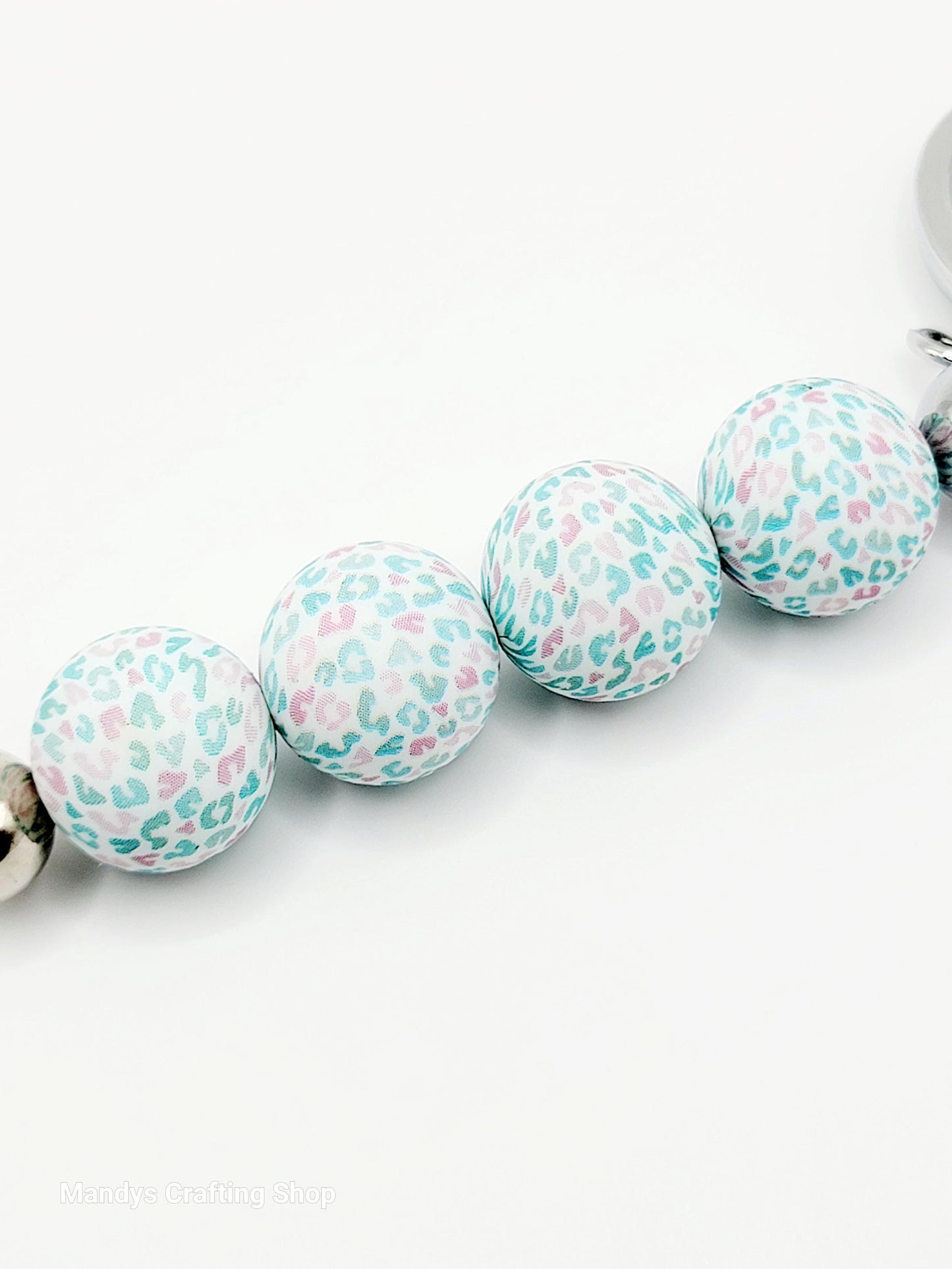 15mm Printed Blue & Pink Leopard Print Silicone Bead – Round Animal Beads for Pens & Wristlets