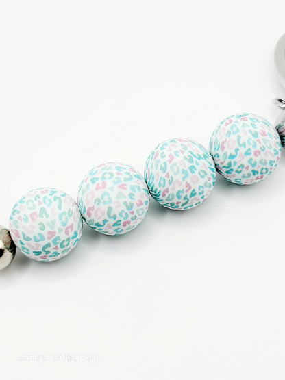 15mm Printed Blue & Pink Leopard Print Silicone Bead – Round Animal Beads for Pens & Wristlets