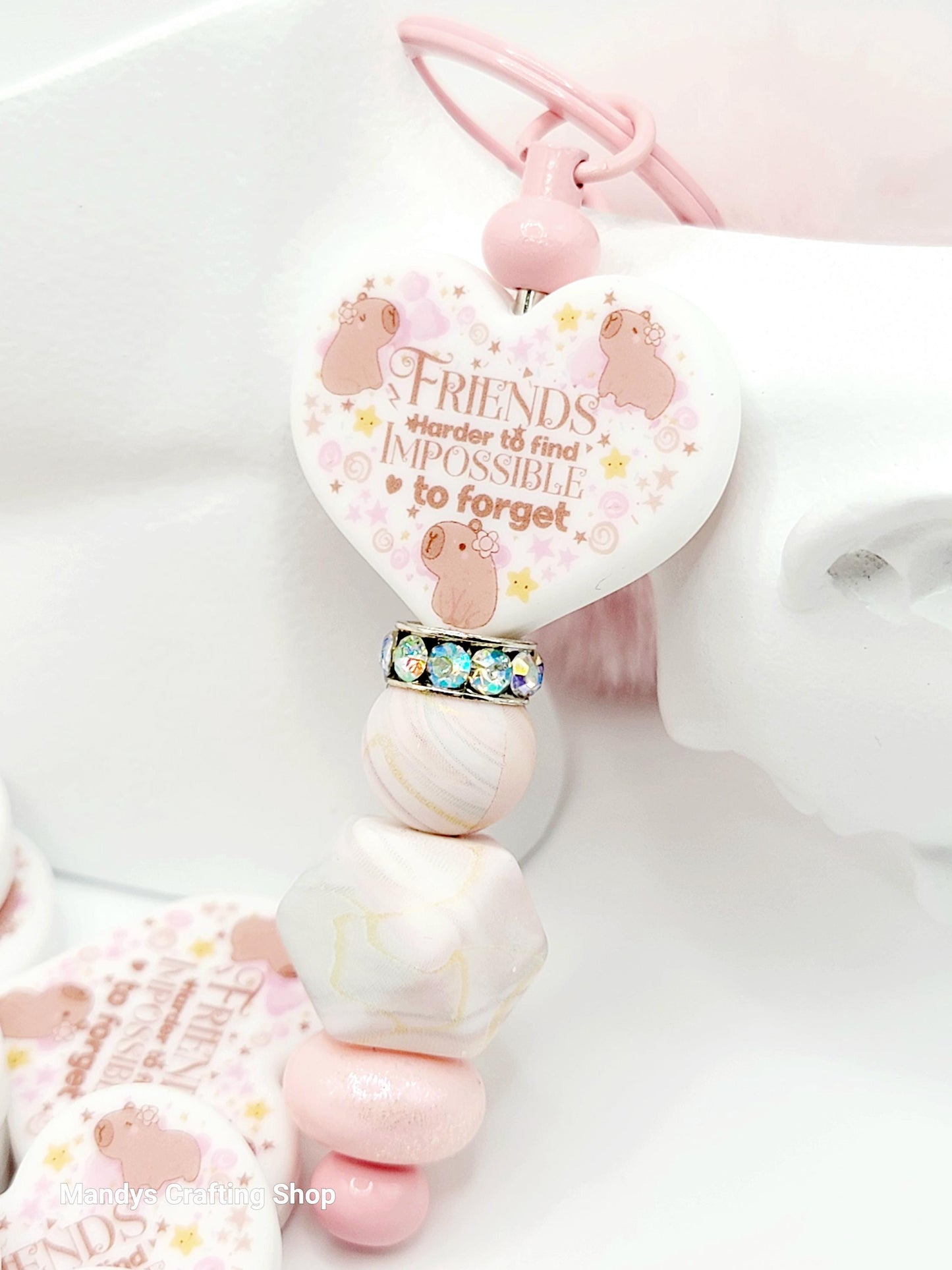 Capybara Best Friend Heart Focal Bead – “Harder to Find, Impossible to Forget” Silicone Pen Bead (Set of 2)