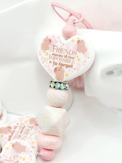 Capybara Best Friend Heart Focal Bead – “Harder to Find, Impossible to Forget” Silicone Pen Bead (Set of 2)