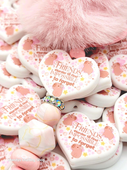 Capybara Best Friend Heart Focal Bead – “Harder to Find, Impossible to Forget” Silicone Pen Bead (Set of 2)