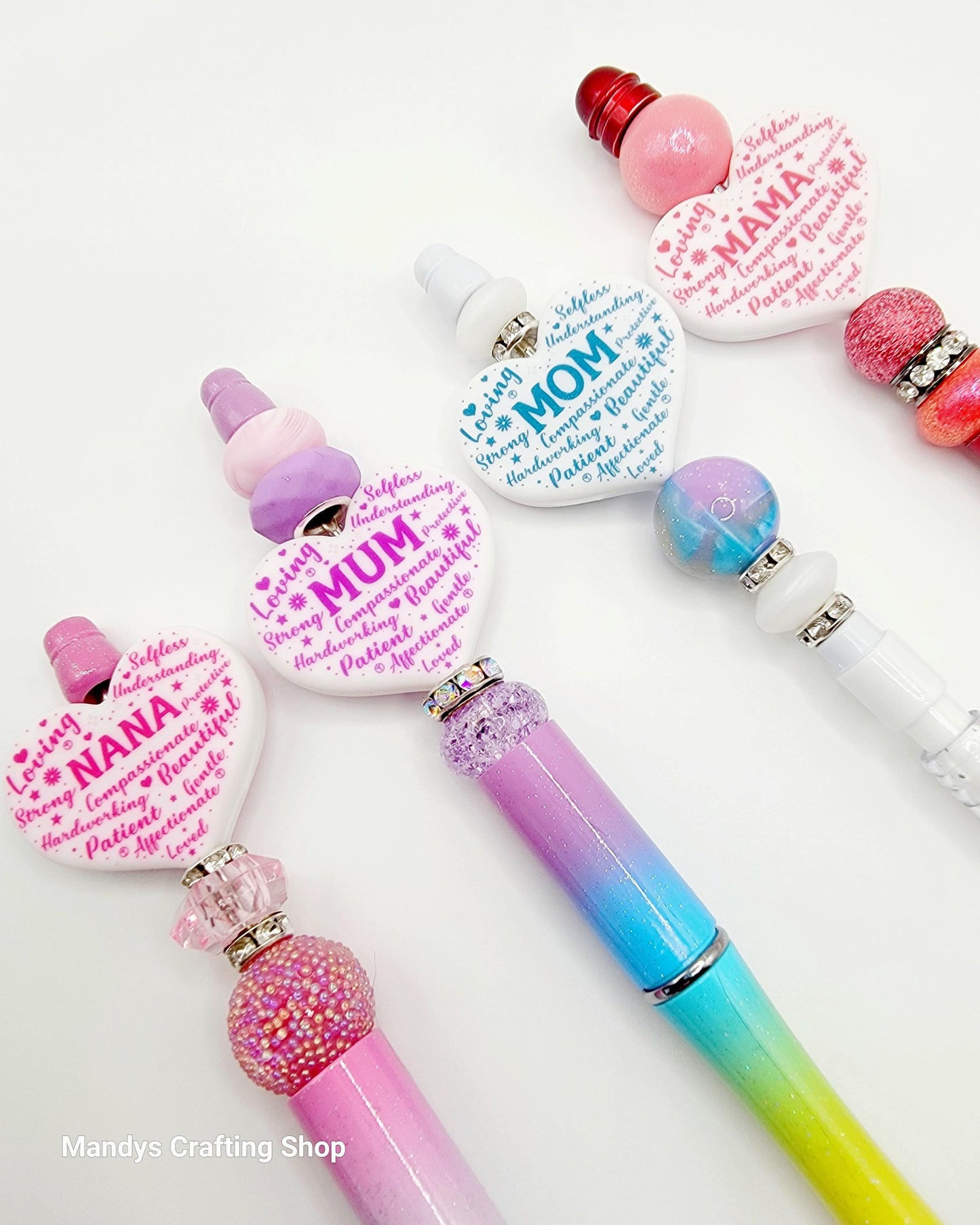 Pink Nana Heart Focal Bead – Printed Silicone Mother’s Day Pen & Keychain Bead (Set of 2)