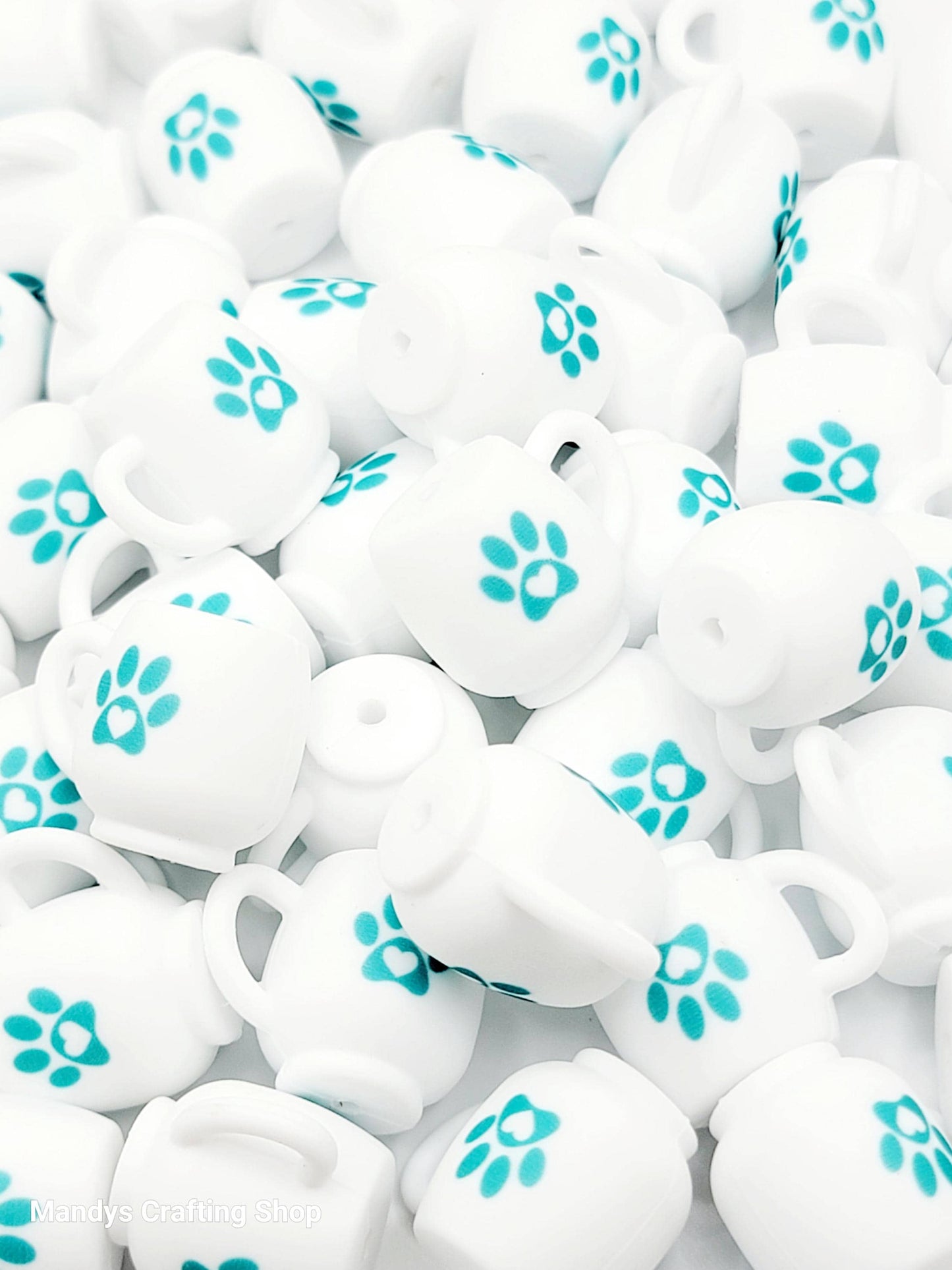 Turquoise Paw Print 3D Cup Silicone Focal Bead – Dog 3D Pen & Keychain Bead (Set of 1, 2 or 5)