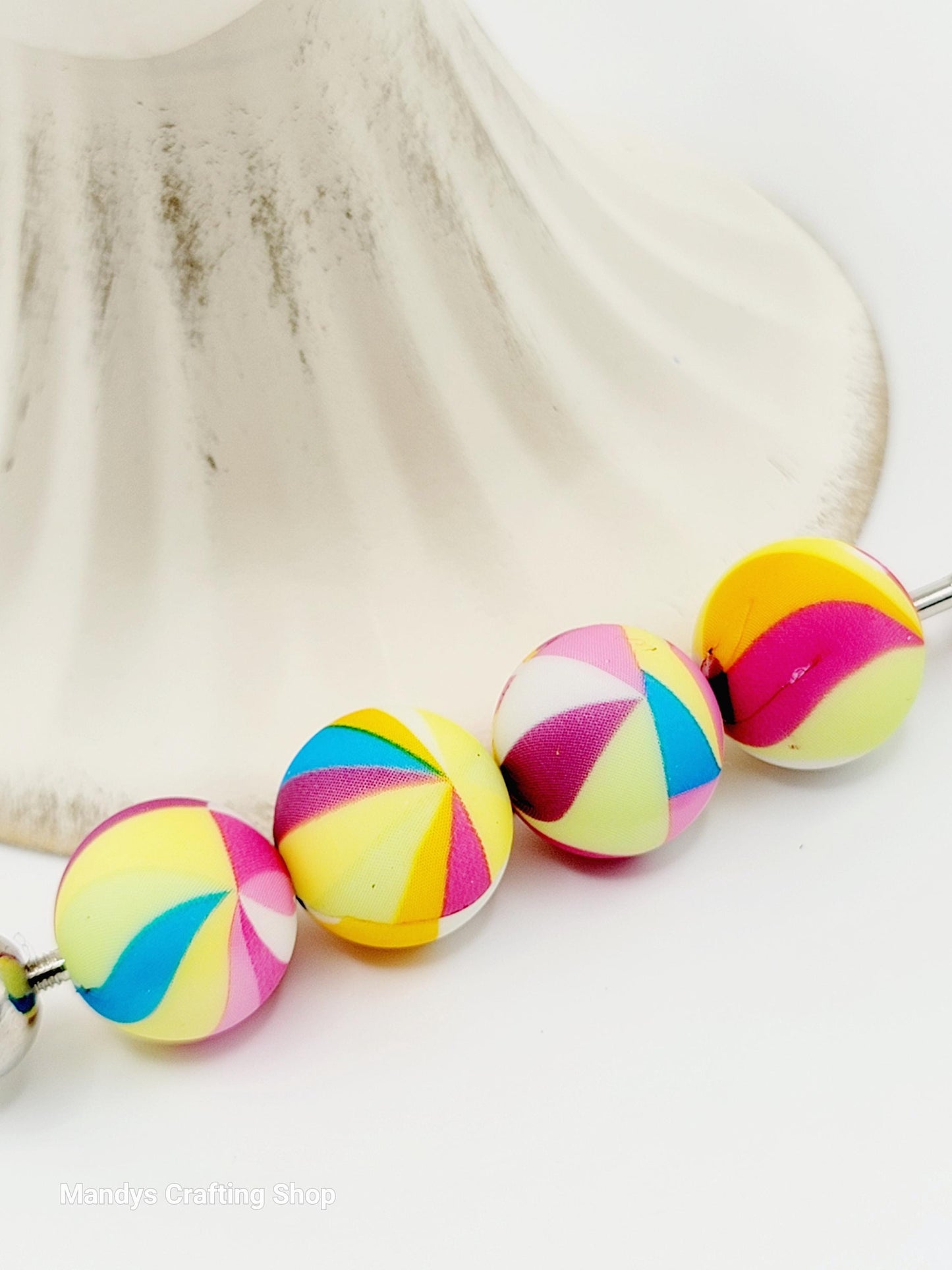 15mm Printed Rainbow Beach Ball Print Silicone Bead – Round Colorful Beads for Pens & Wristlets