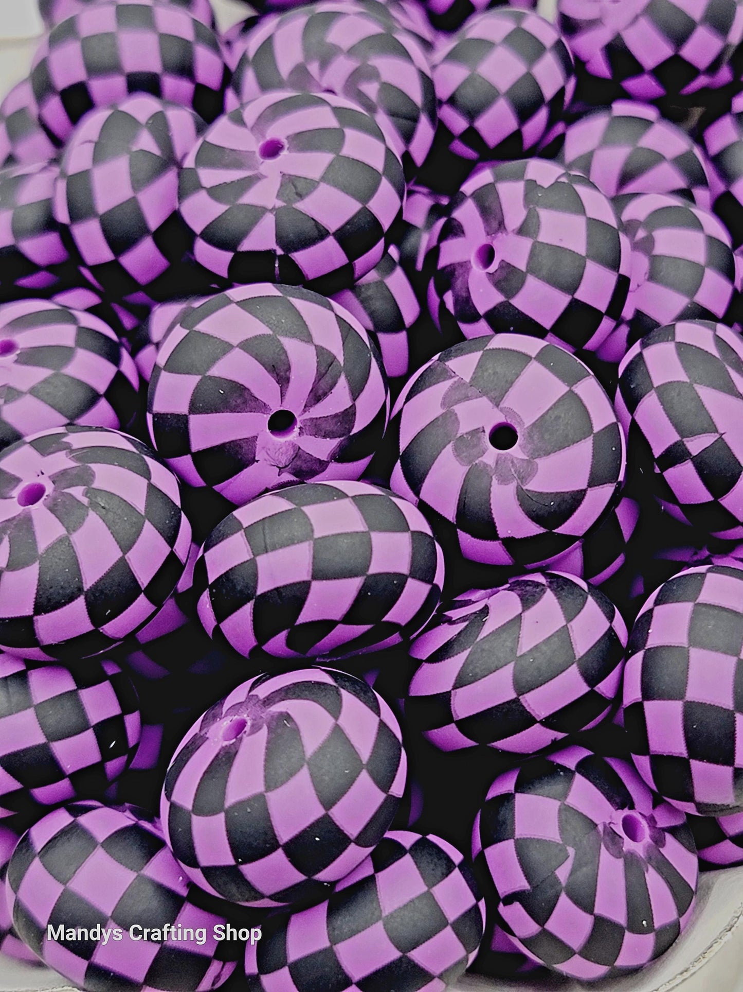 Purple Black Checker Print Abacus Silicone Beads Matte– 20mm (Set of 5)