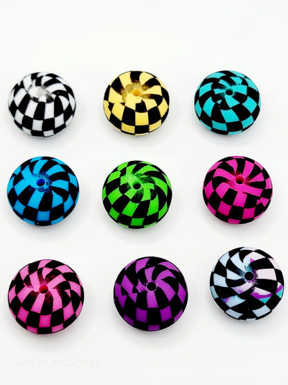Purple Black Checker Print Abacus Silicone Beads Matte– 20mm (Set of 5)