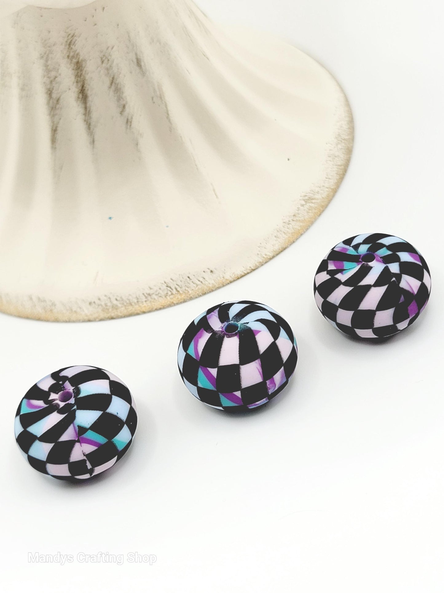 Purple, Pink, Blue & Black Checker Print Abacus Silicone Beads Matte– 20mm (Set of 5)