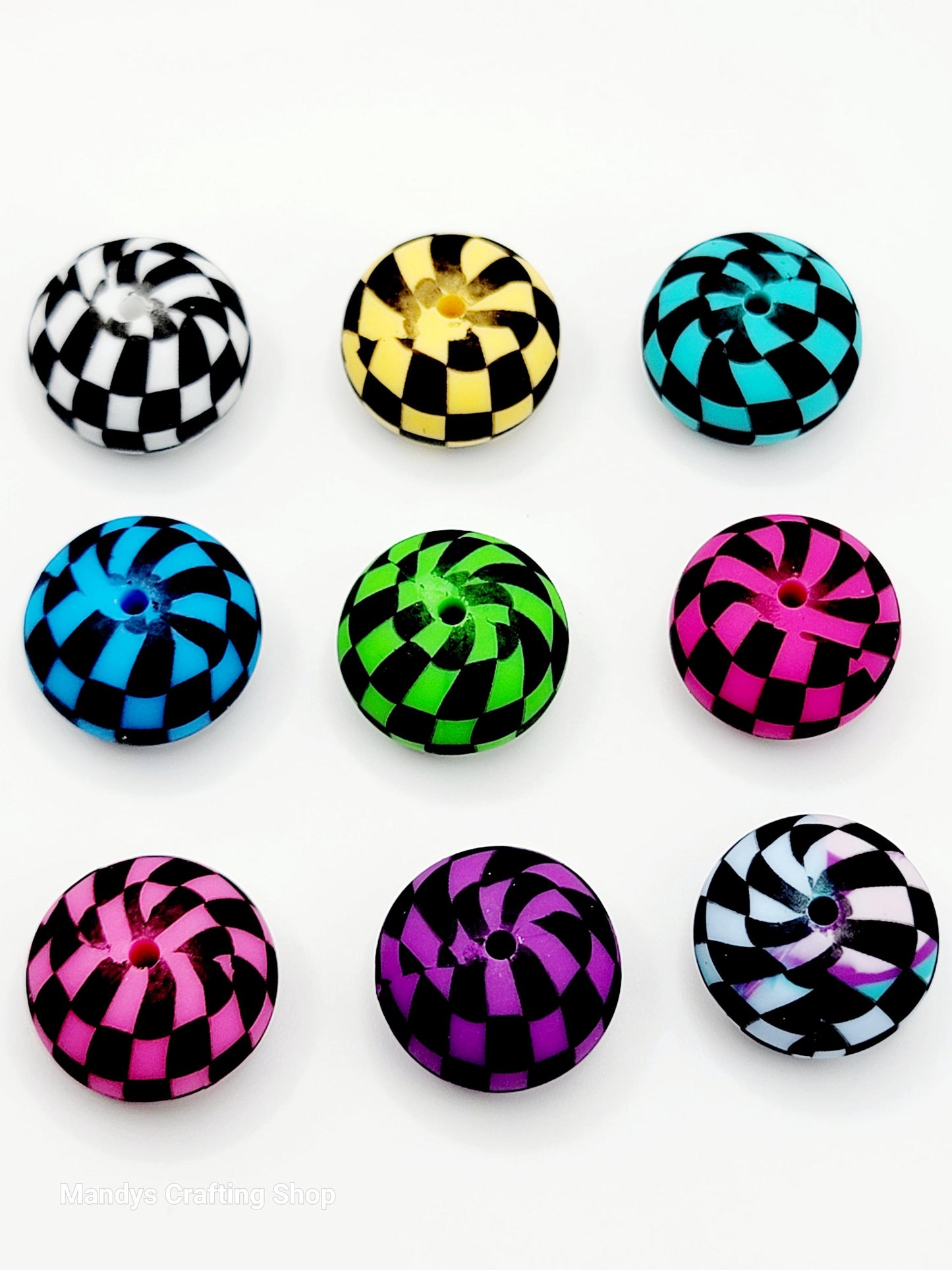 Yellow Black Checker Print Abacus Silicone Beads Matte– 20mm (Set of 5)