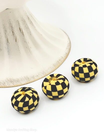 Yellow Black Checker Print Abacus Silicone Beads Matte– 20mm (Set of 5)