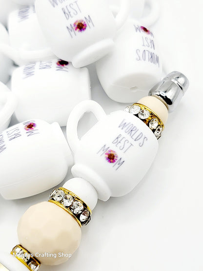 World’s Best Mom Coffee 3D Cup Silicone Focal Bead – 3D Pen & Keychain Bead (Set of 1, 2 or 5)