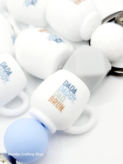 Funny Dad Coffee 3D Cup Silicone Focal Bead – Dada Daddy Pen & Keychain Bead (Set of 1, 2 or 5)