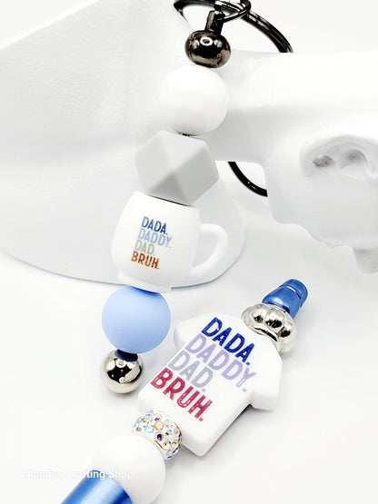 Funny Dad Coffee 3D Cup Silicone Focal Bead – Dada Daddy Pen & Keychain Bead (Set of 1, 2 or 5)