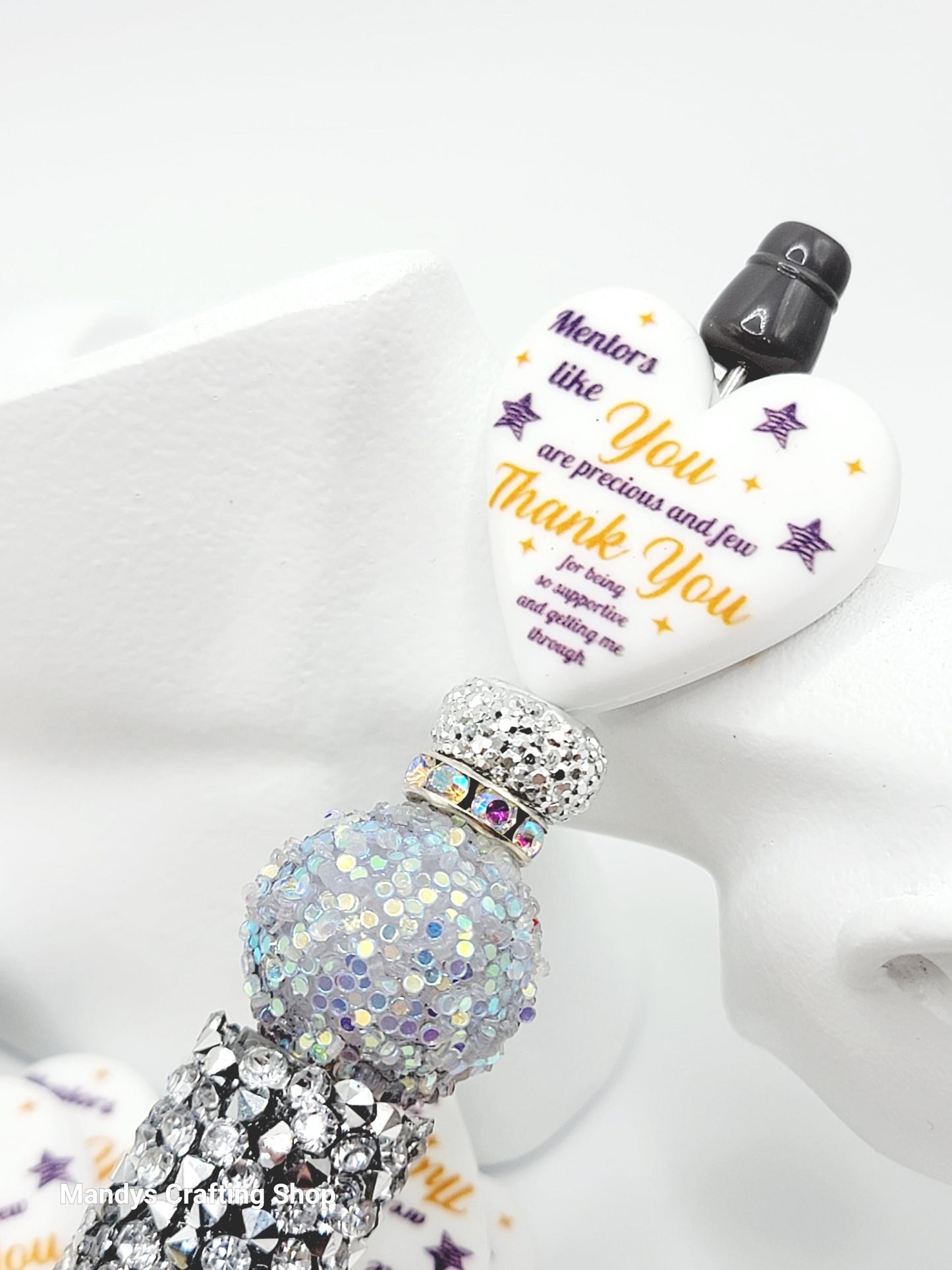 Thank You Heart Focal Bead – Printed Silicone Teacher, Coworker & Mentor Pen Bead (Set of 2)