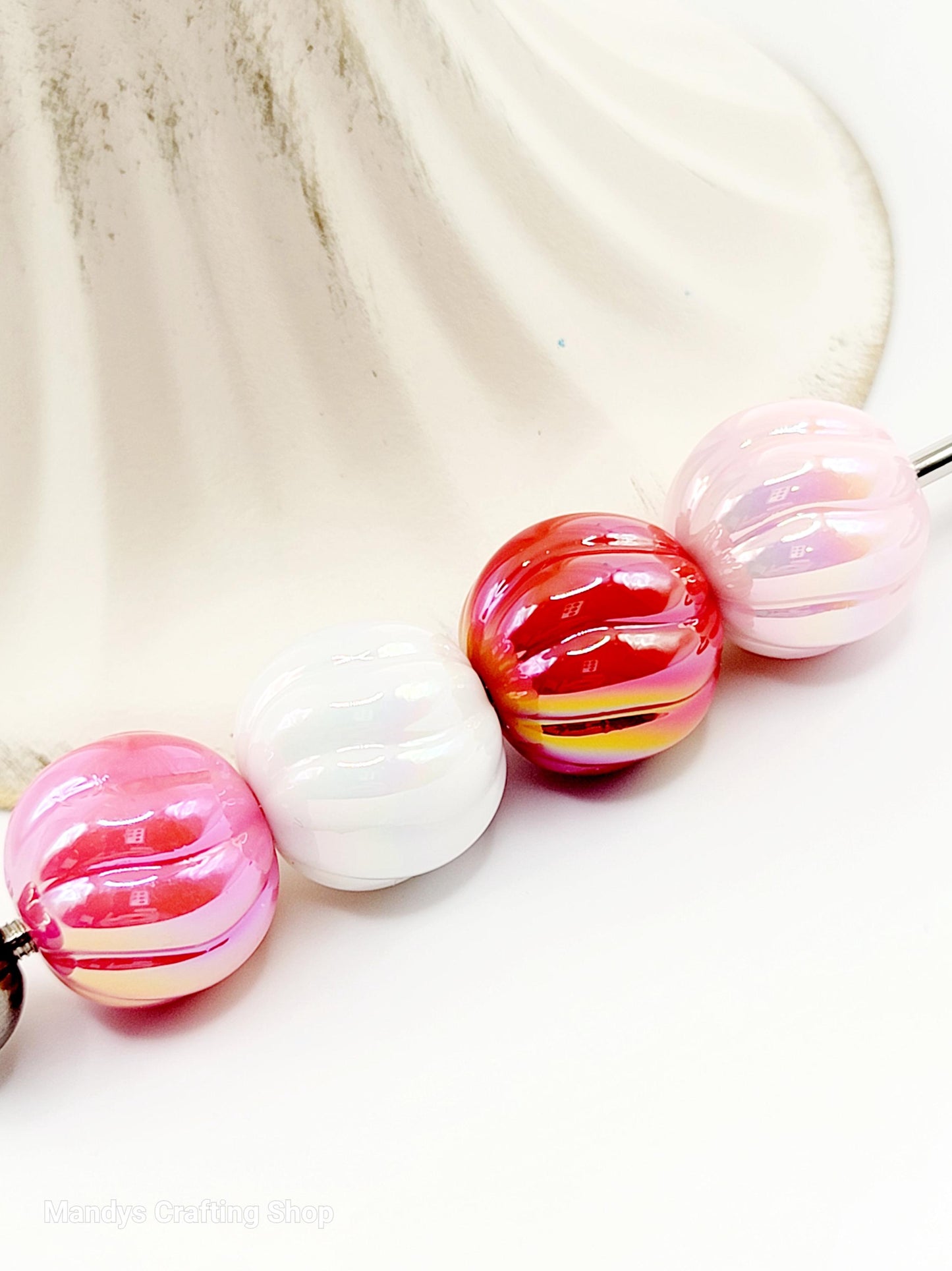 16mm Valentine Ribbed Acrylic Beads (Set of 10) – Pumpkin Style Pearl Finish Mix
