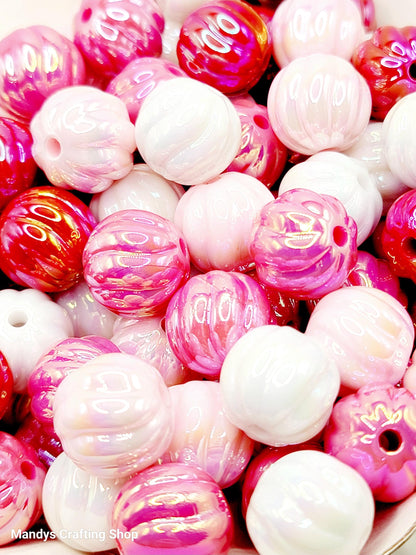 16mm Valentine Ribbed Acrylic Beads (Set of 10) – Pumpkin Style Pearl Finish Mix