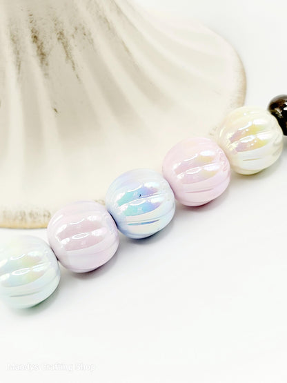 16mm Pastel Ribbed Acrylic Beads (Set of 10) – Pumpkin Style Pearl Finish