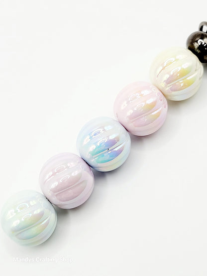 16mm Pastel Ribbed Acrylic Beads (Set of 10) – Pumpkin Style Pearl Finish