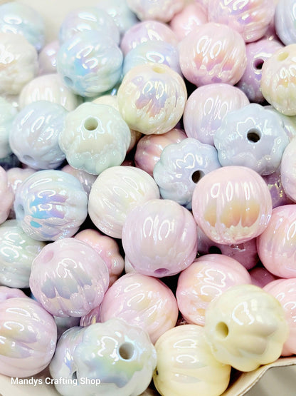 16mm Pastel Ribbed Acrylic Beads (Set of 10) – Pumpkin Style Pearl Finish
