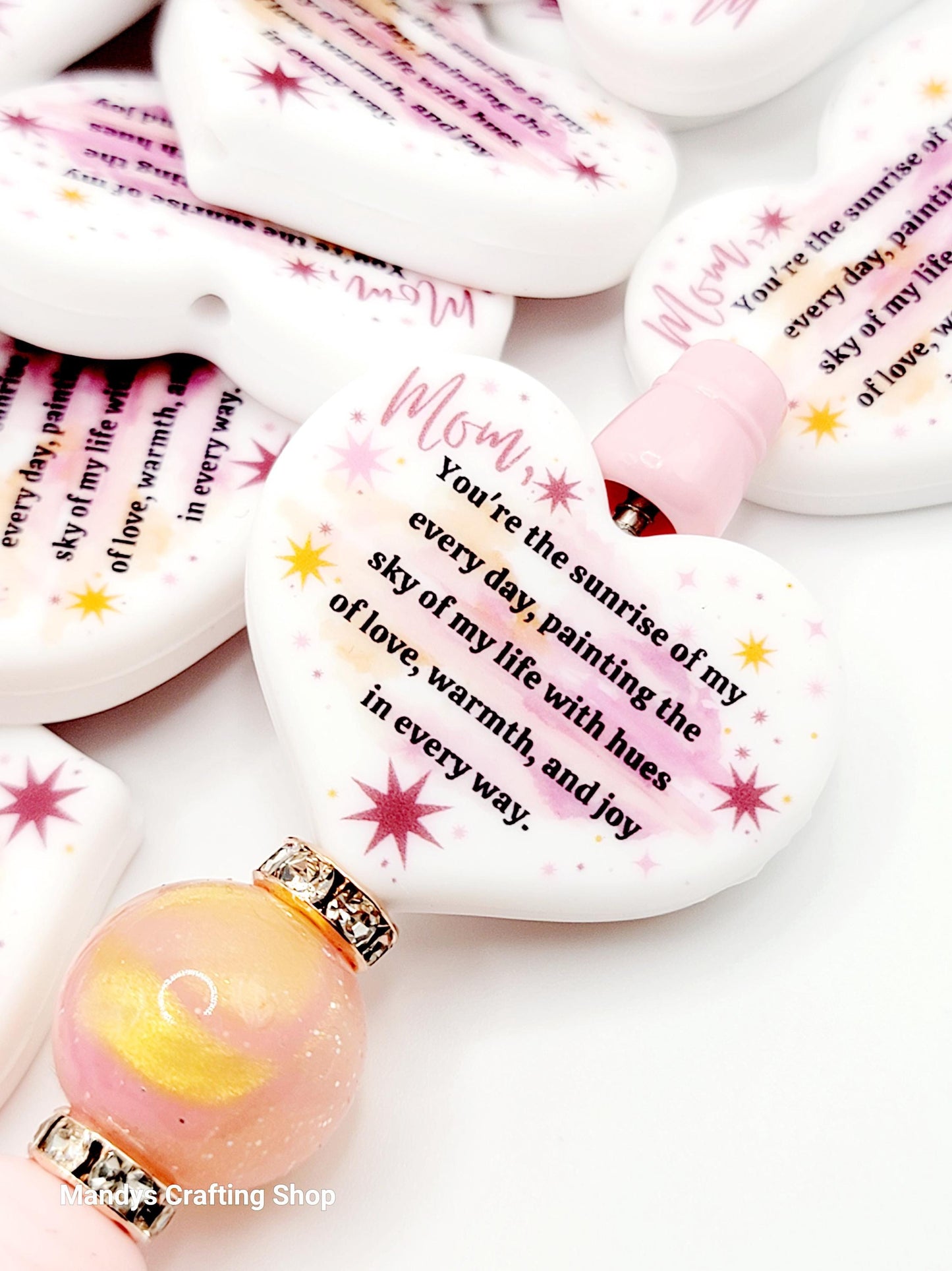 Best Mom Heart Focal Bead – Best Mom Printed Silicone Pen & Keychain Bead (Set of 2)