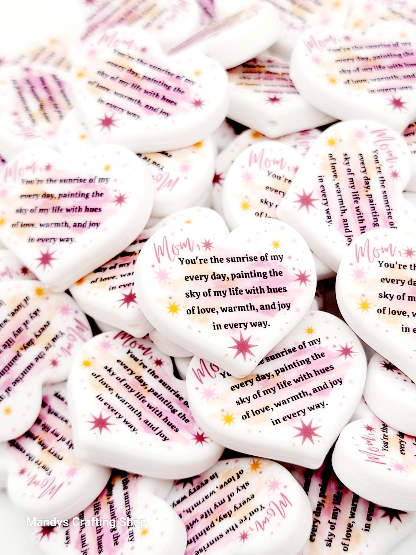 Best Mom Heart Focal Bead – Best Mom Printed Silicone Pen & Keychain Bead (Set of 2)