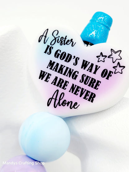 Sister Heart Focal Bead – “A Sister Is God’s Way of…” Printed Silicone Pen & Keychain Bead (Set of 2)