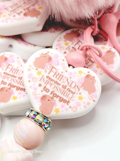 Capybara Best Friend Heart Focal Bead – “Harder to Find, Impossible to Forget” Silicone Pen Bead (Set of 2)