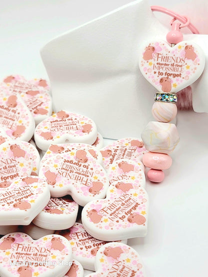 Capybara Best Friend Heart Focal Bead – “Harder to Find, Impossible to Forget” Silicone Pen Bead (Set of 2)