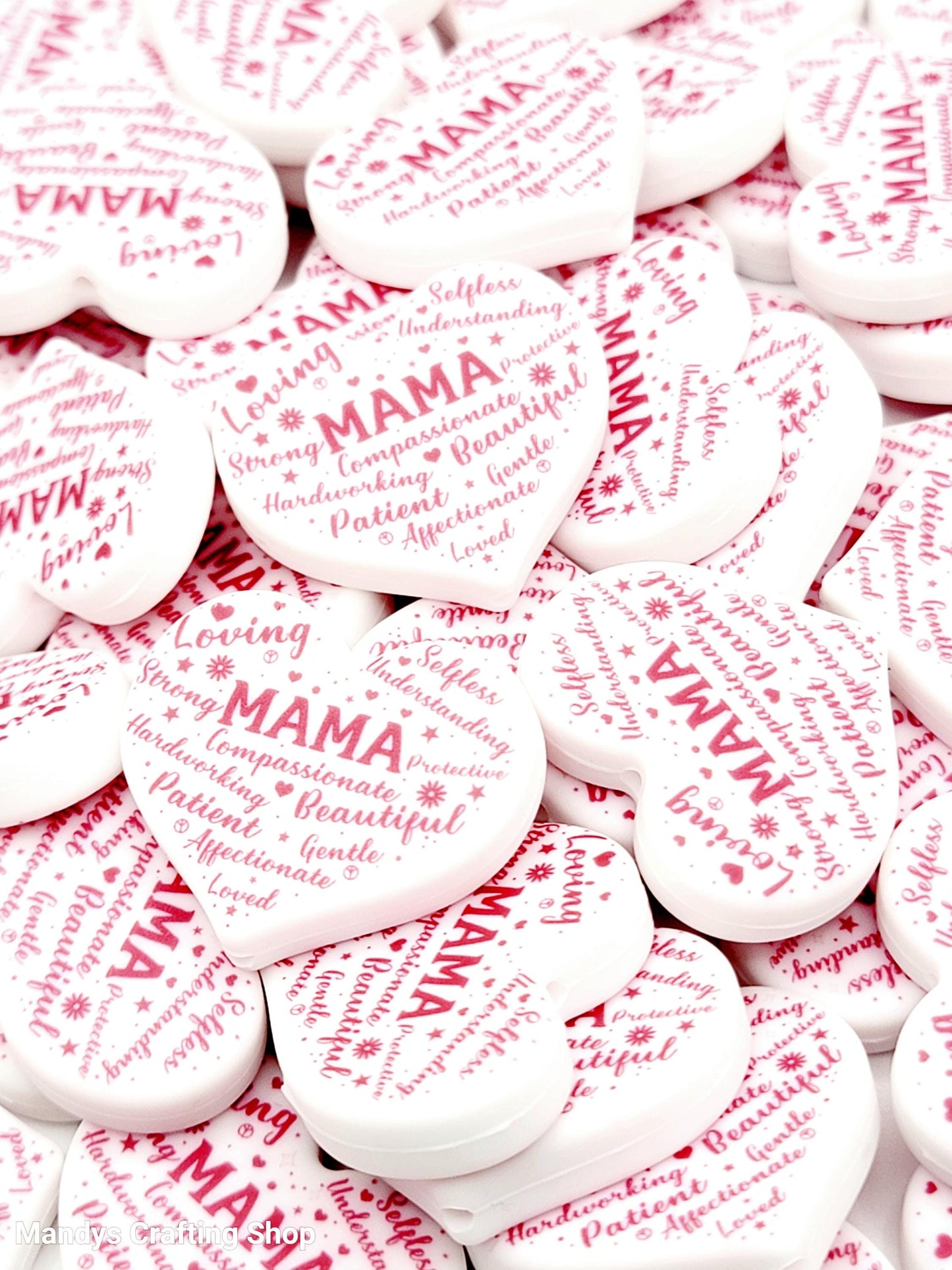 Mama Heart Focal Bead – “Mama” Printed Silicone Pen & Keychain Bead (Set of 2)