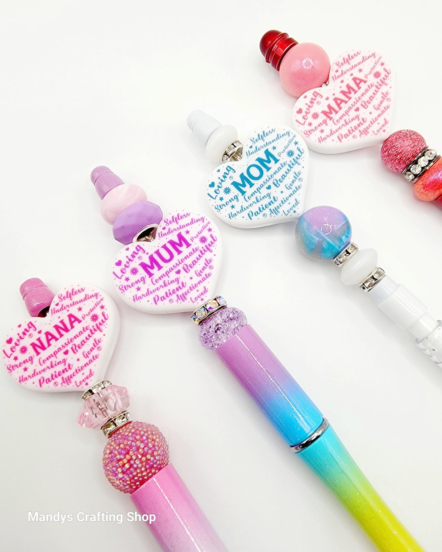 Mama Heart Focal Bead – “Mama” Printed Silicone Pen & Keychain Bead (Set of 2)