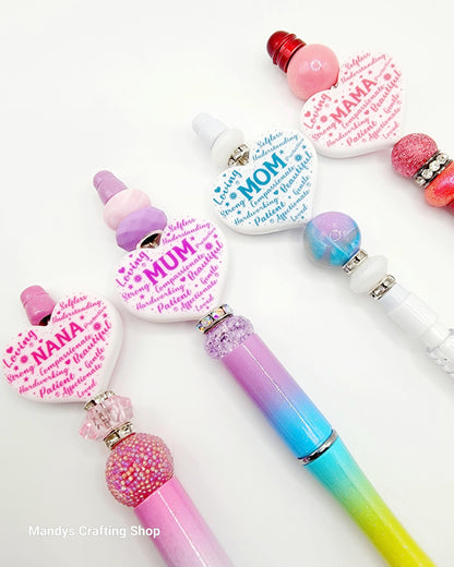 Mama Heart Focal Bead – “Mama” Printed Silicone Pen & Keychain Bead (Set of 2)