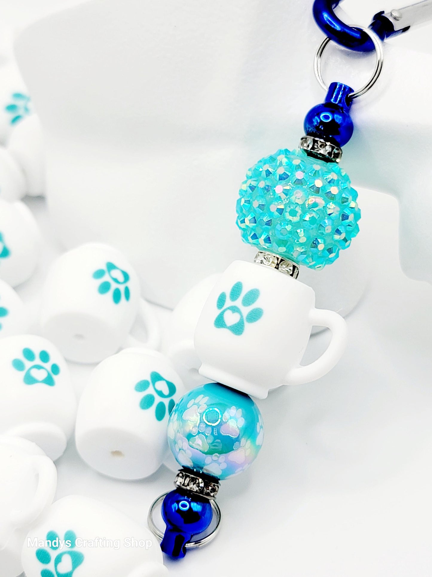 Turquoise Paw Print 3D Cup Silicone Focal Bead – Dog 3D Pen & Keychain Bead (Set of 1, 2 or 5)