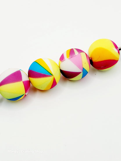 15mm Printed Rainbow Beach Ball Print Silicone Bead – Round Colorful Beads for Pens & Wristlets