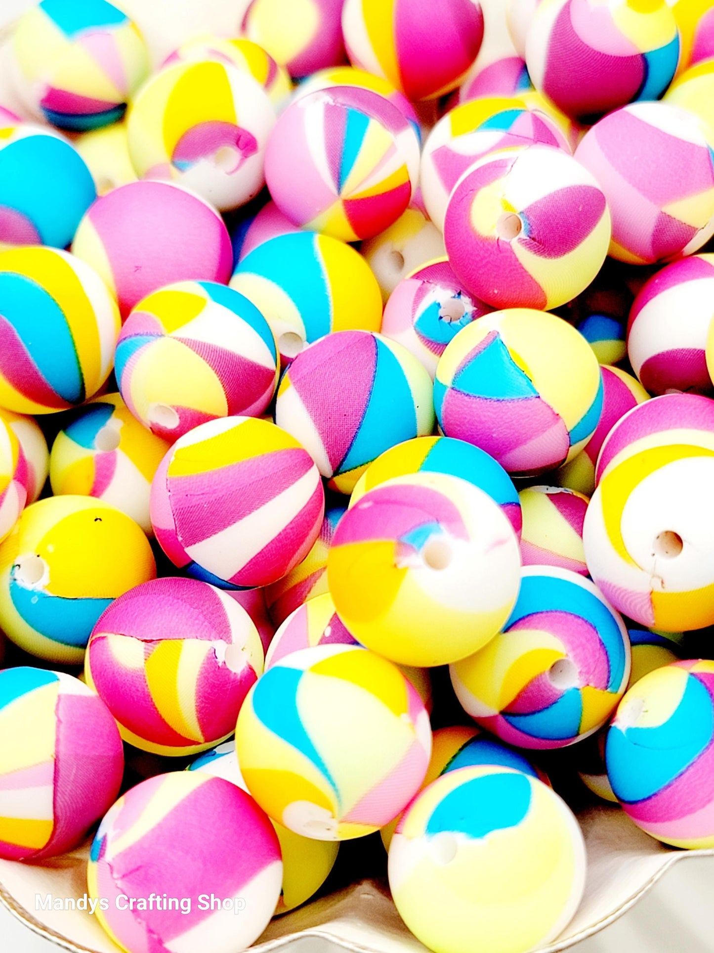 15mm Printed Rainbow Beach Ball Print Silicone Bead – Round Colorful Beads for Pens & Wristlets