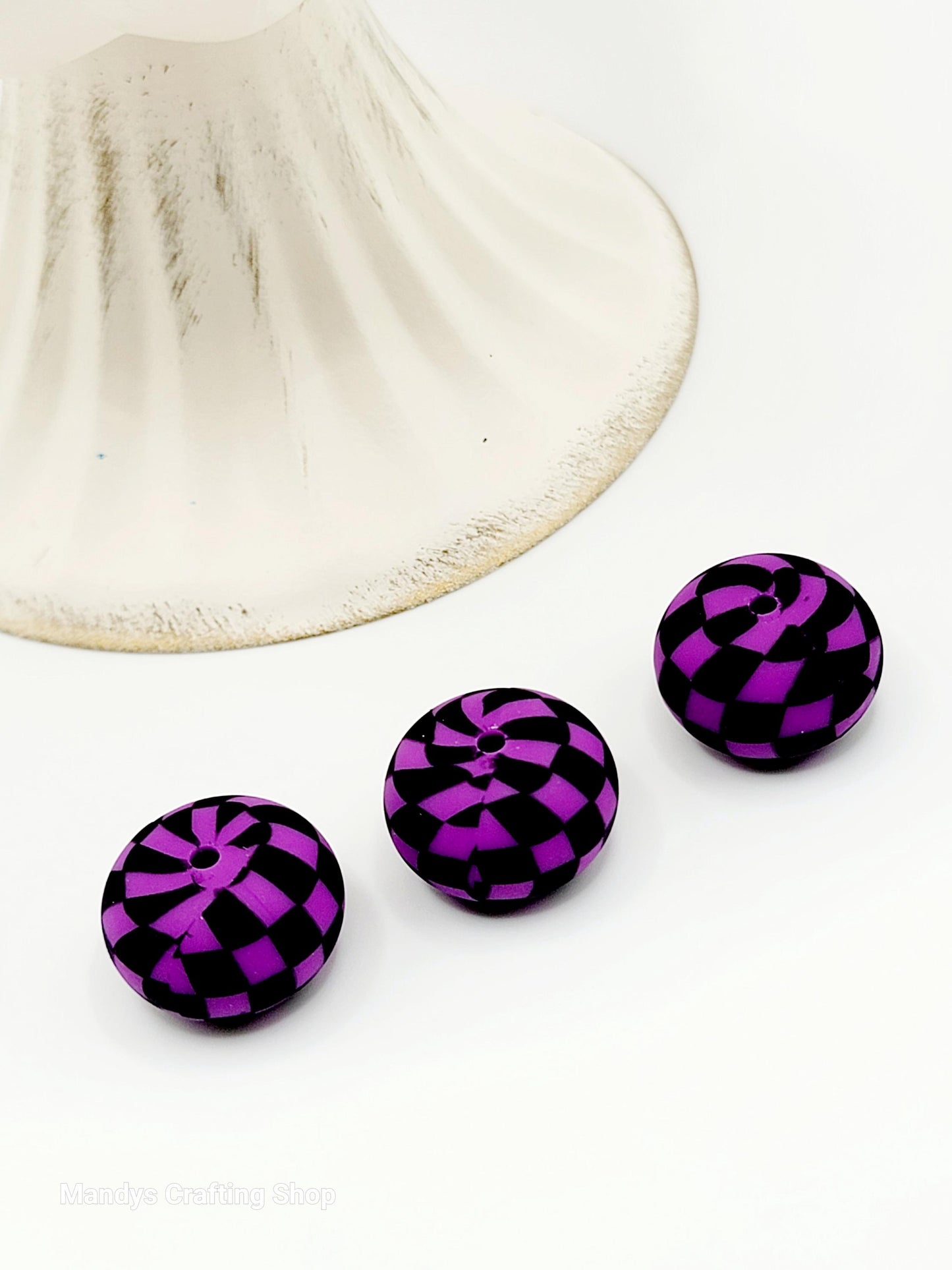 Purple Black Checker Print Abacus Silicone Beads Matte– 20mm (Set of 5)