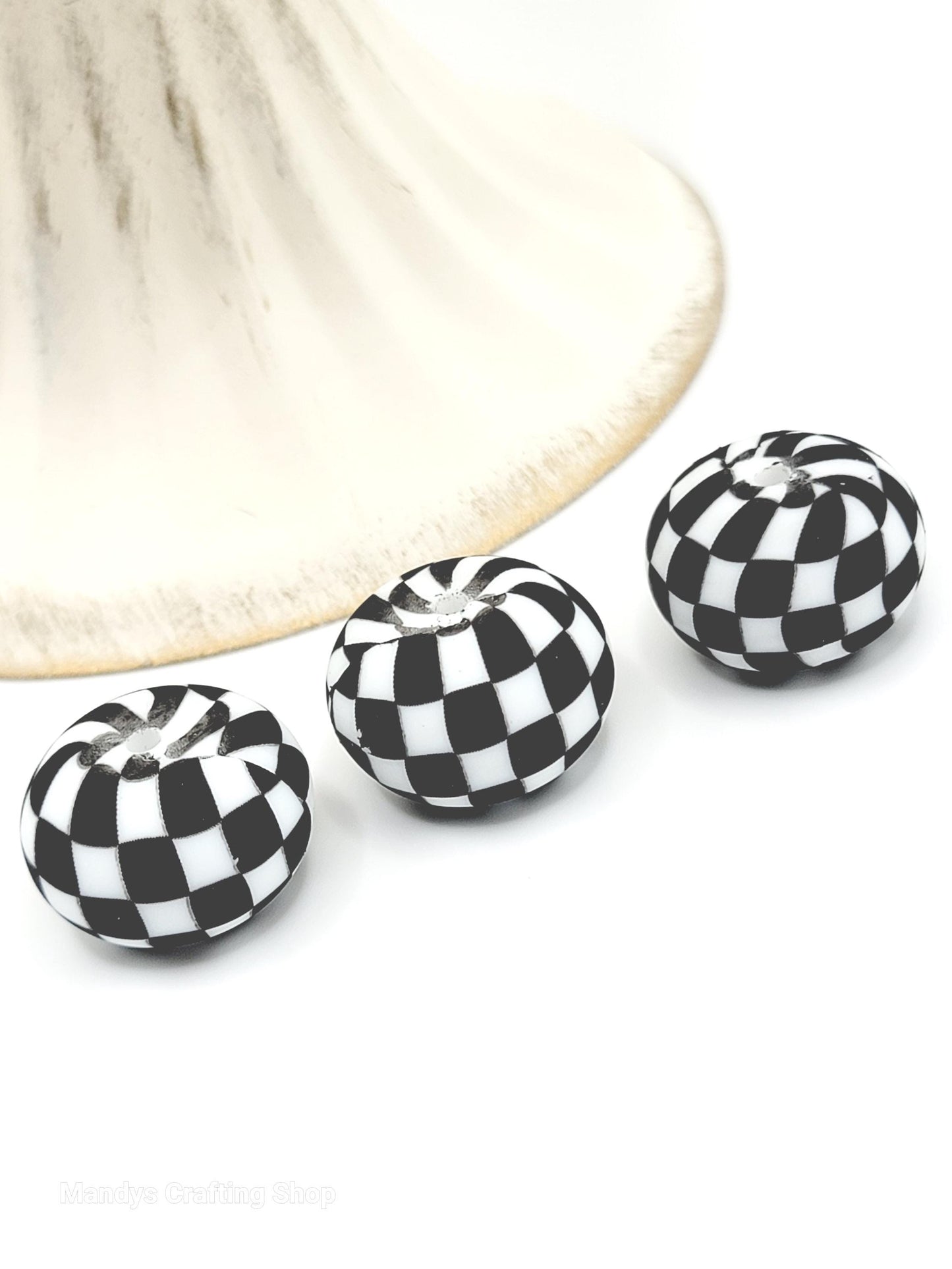 White Black Checker Print Abacus Silicone Beads Matte– 20mm (Set of 5)