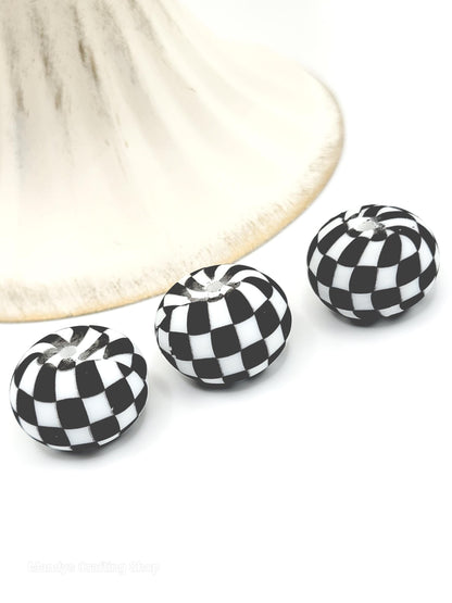 White Black Checker Print Abacus Silicone Beads Matte– 20mm (Set of 5)