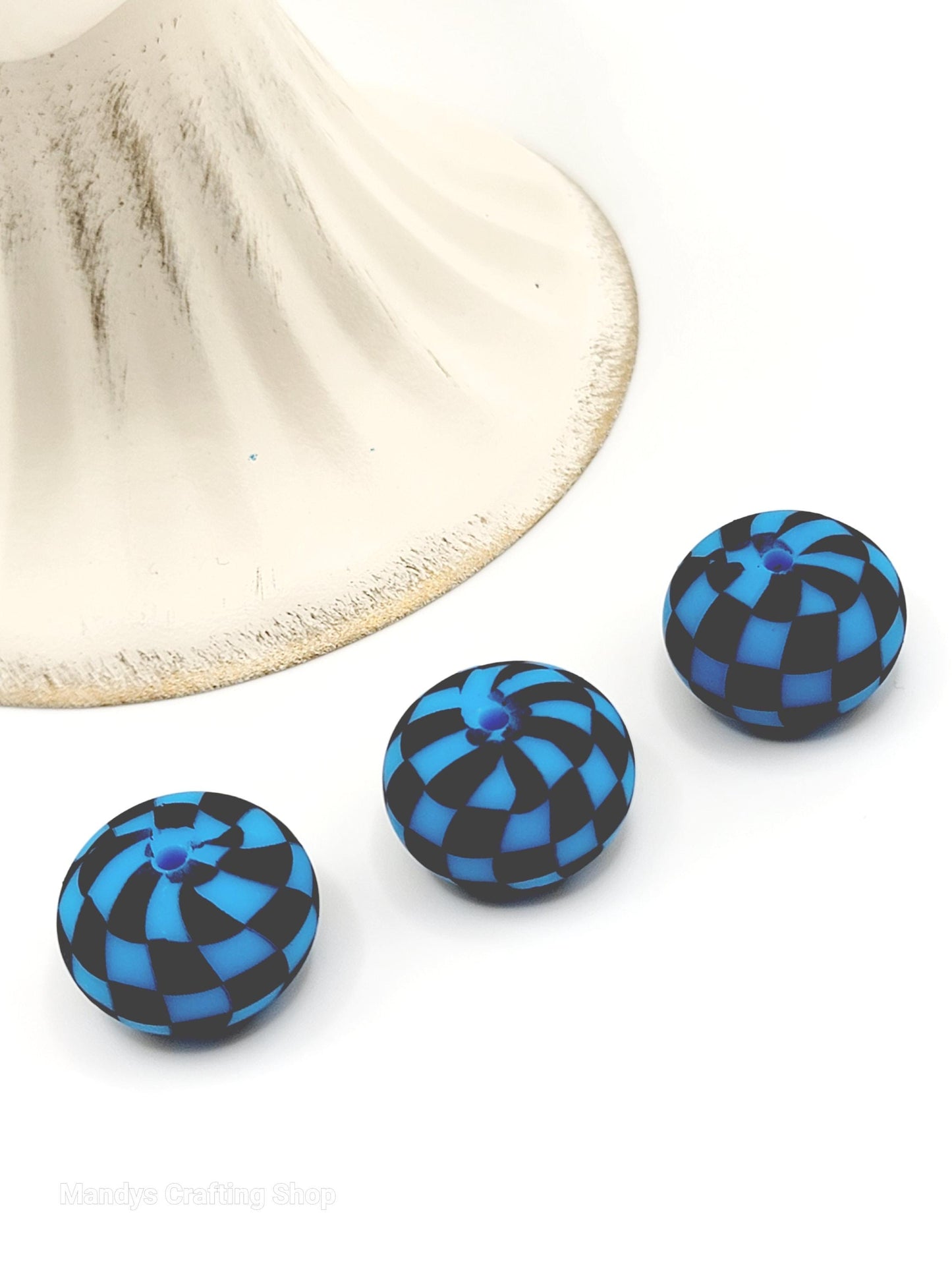 Blue Black Checker Print Abacus Silicone Beads Matte– 20mm (Set of 5)