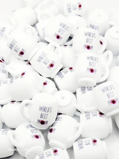 World’s Best Mom Coffee 3D Cup Silicone Focal Bead – 3D Pen & Keychain Bead (Set of 1, 2 or 5)