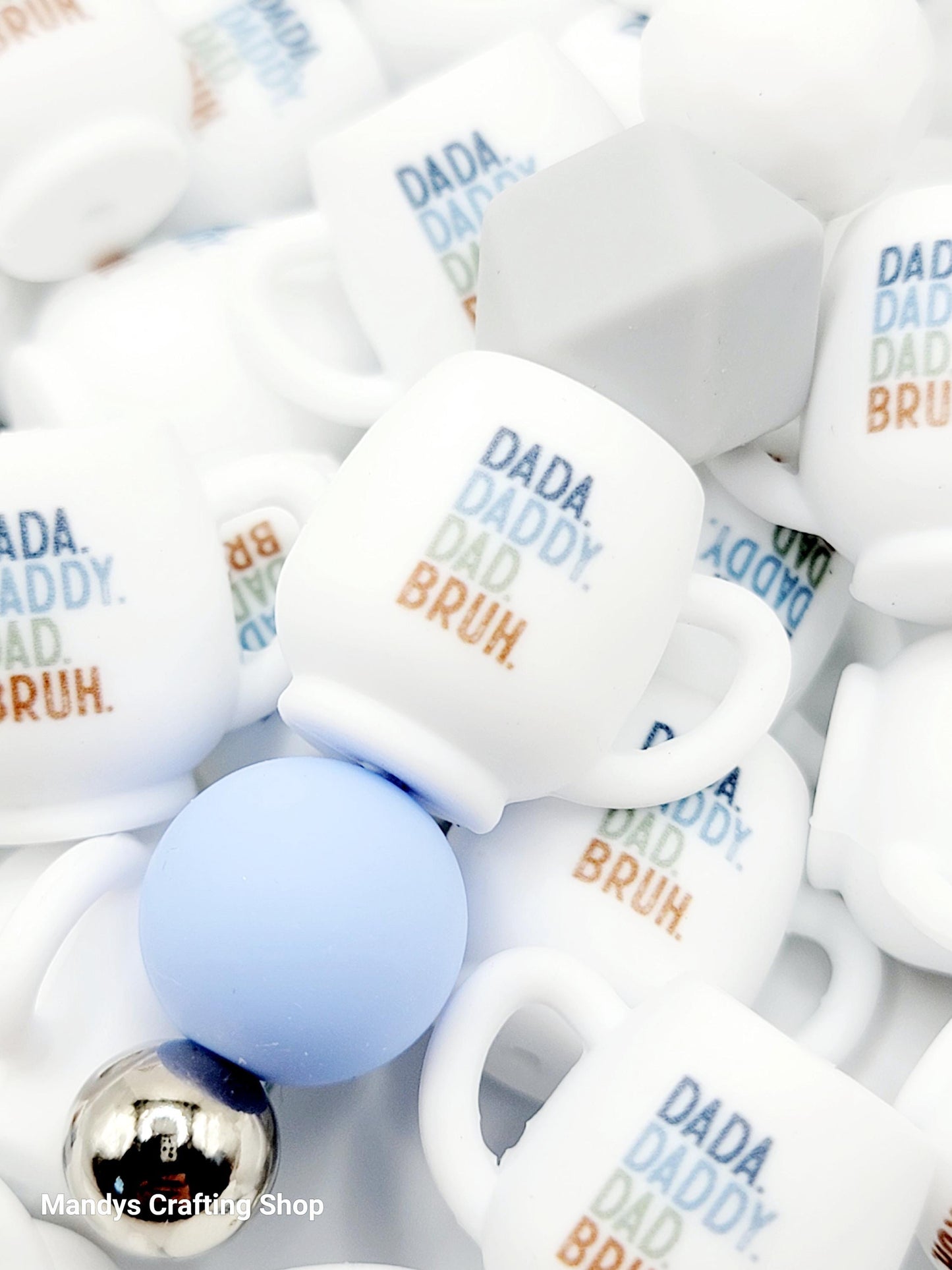 Funny Dad Coffee 3D Cup Silicone Focal Bead – Dada Daddy Pen & Keychain Bead (Set of 1, 2 or 5)