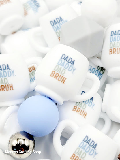 Funny Dad Coffee 3D Cup Silicone Focal Bead – Dada Daddy Pen & Keychain Bead (Set of 1, 2 or 5)