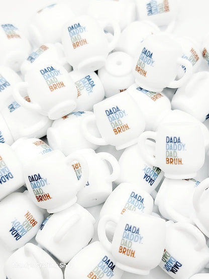 Funny Dad Coffee 3D Cup Silicone Focal Bead – Dada Daddy Pen & Keychain Bead (Set of 1, 2 or 5)