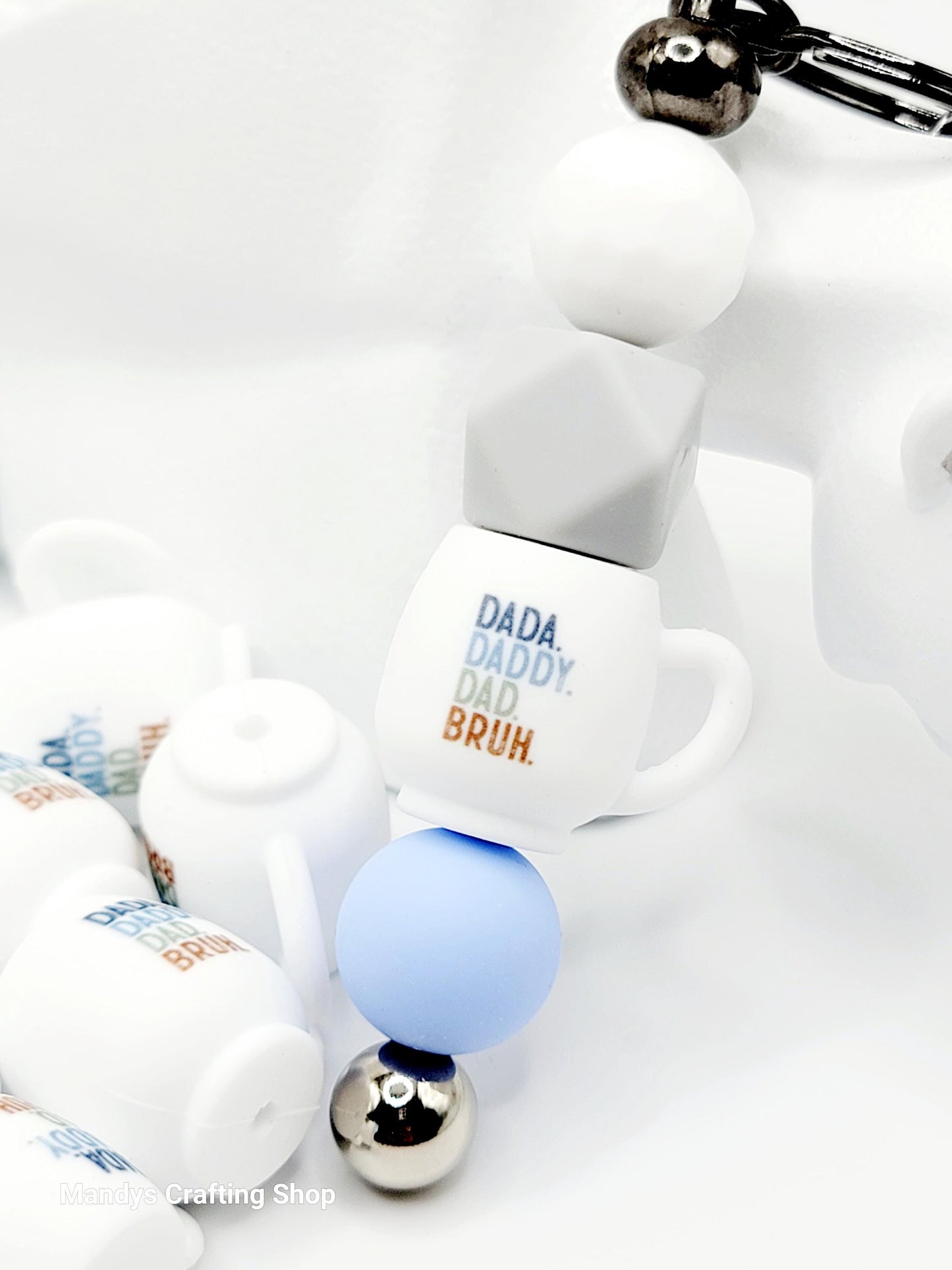 Funny Dad Coffee 3D Cup Silicone Focal Bead – Dada Daddy Pen & Keychain Bead (Set of 1, 2 or 5)