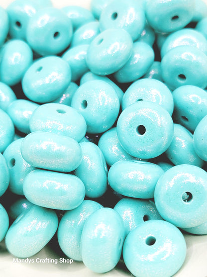 Light Turquoise Opal Shimmer Abacus Silicone Beads – 14mm (Set of 10)