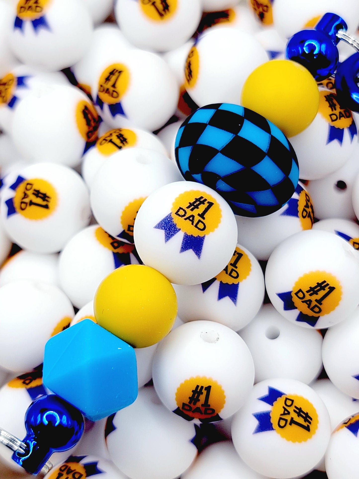 15mm Printed #1 Dad Printed Silicone Bead – Father’s Day Round Beads for Pens & Wristlets