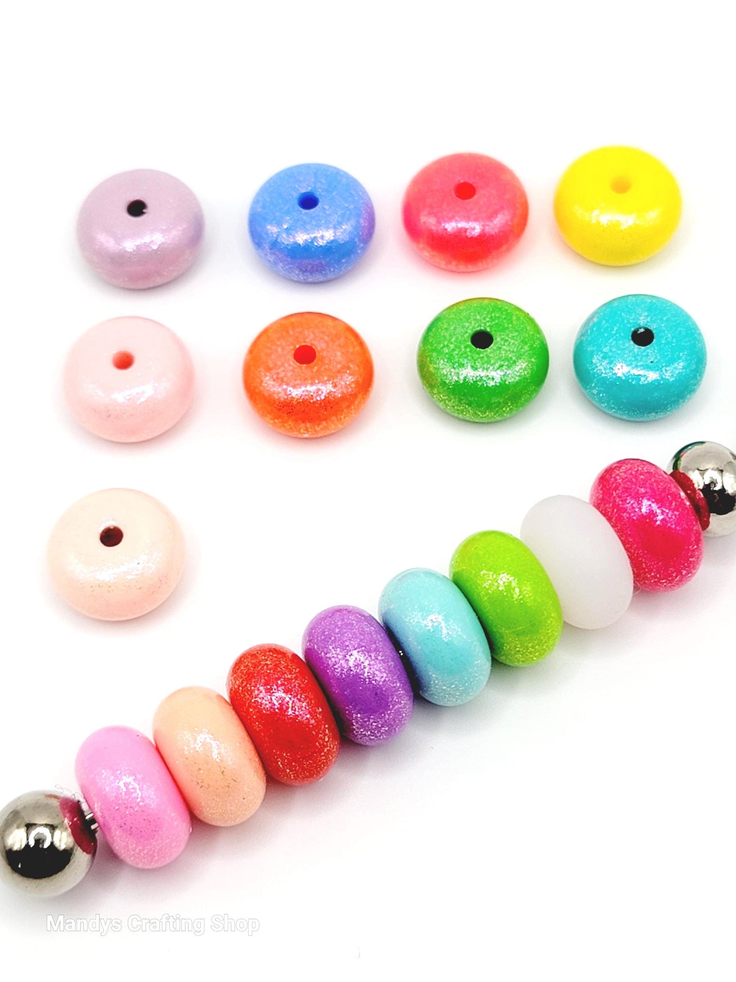 Lime Green Opal Shimmer Abacus Silicone Beads – 14mm (Set of 10)