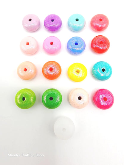 White Opal Shimmer Abacus Silicone Beads – 14mm (Set of 10)