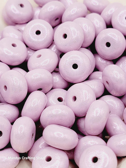 Light Purple Opal Shimmer Abacus Silicone Beads – 14mm (Set of 10)