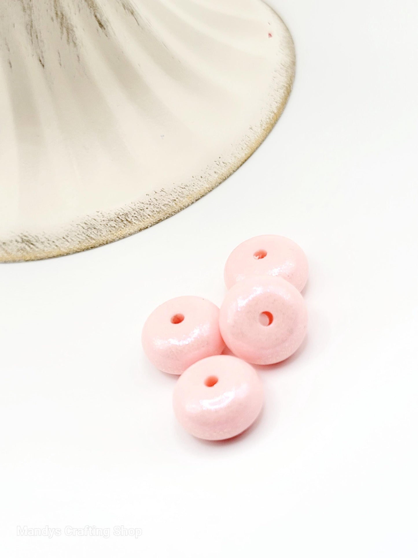 Light Pink Opal Shimmer Abacus Silicone Beads – 14mm (Set of 10)